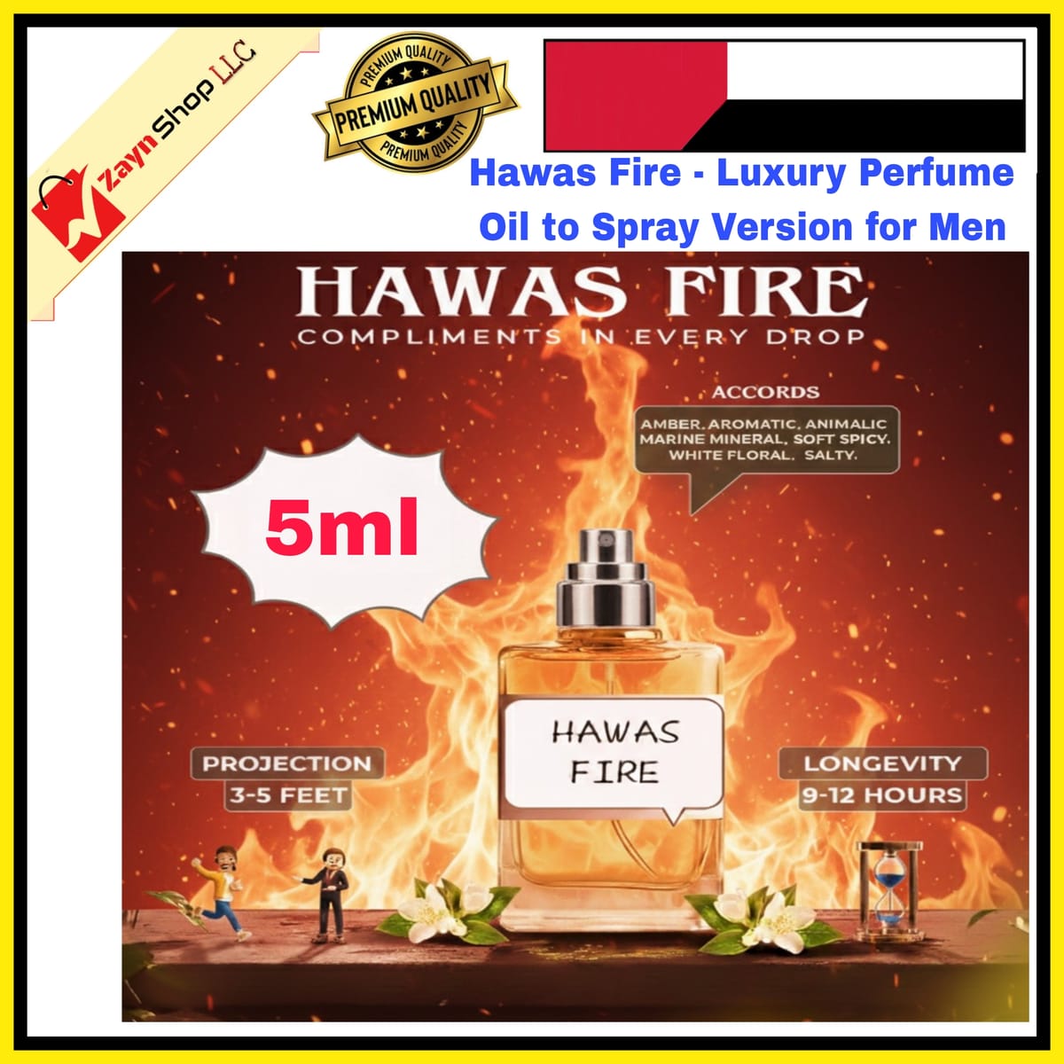 Hawas Fire - Luxury Perfume Oil to Spray Version Premium for Men 5ml or 10ml– Strong, Long Lasting, Arabic Fragrance – Ideal for Office, Date & Special Occasions