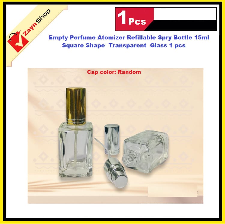 Empty Perfume Atomizer Refillable Spry Bottle 15ml Square Shape Transparent Glass 1 pcs Random color cap