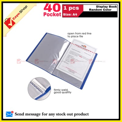 Display Book 40 Pocket Thin Plastic File Folder Display Presentation Book, A4 Size Random Color 1pcs - Innovative Design - Organize with Style_img_1