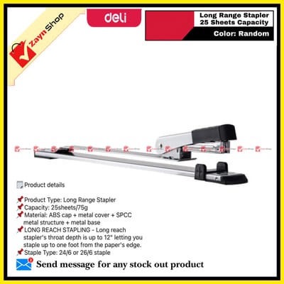 Deli Long Range Stapler 25 Sheets Capacity 0334 Random color 1pcs_img_2