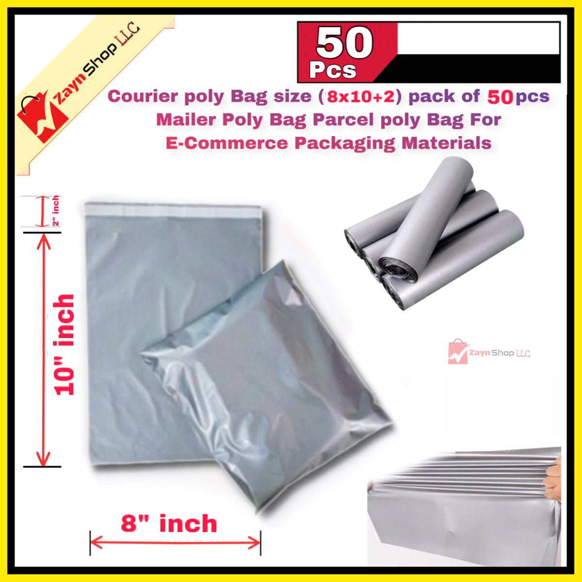Courier poly Bag size (8x10+2) pack of 50 pcs Mailer Poly Bag Parcel poly Bag For E-Commerce Packaging Materials