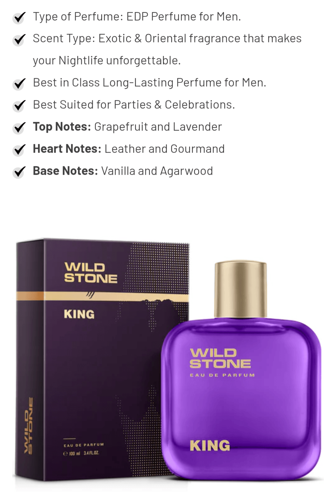 Wild Stone King Perfume for Men  Eau De Parfum 100ml Luxury Long-Lasting Fragrance Premium Perfume for men Infused with Woody & Oriental Notes