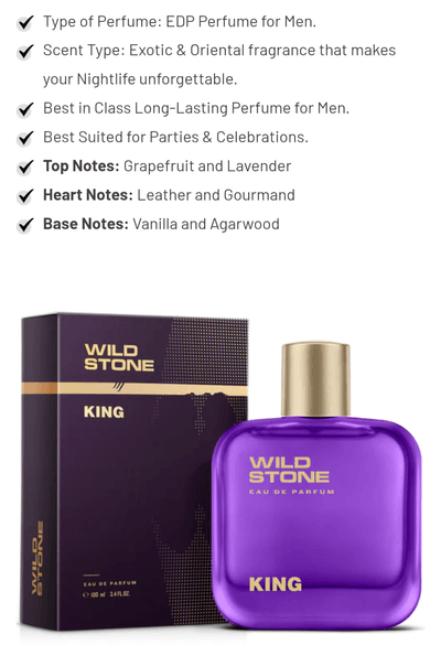 Wild Stone King Perfume for Men  Eau De Parfum 100ml Luxury Long-Lasting Fragrance Premium Perfume for men Infused with Woody & Oriental Notes_img_0