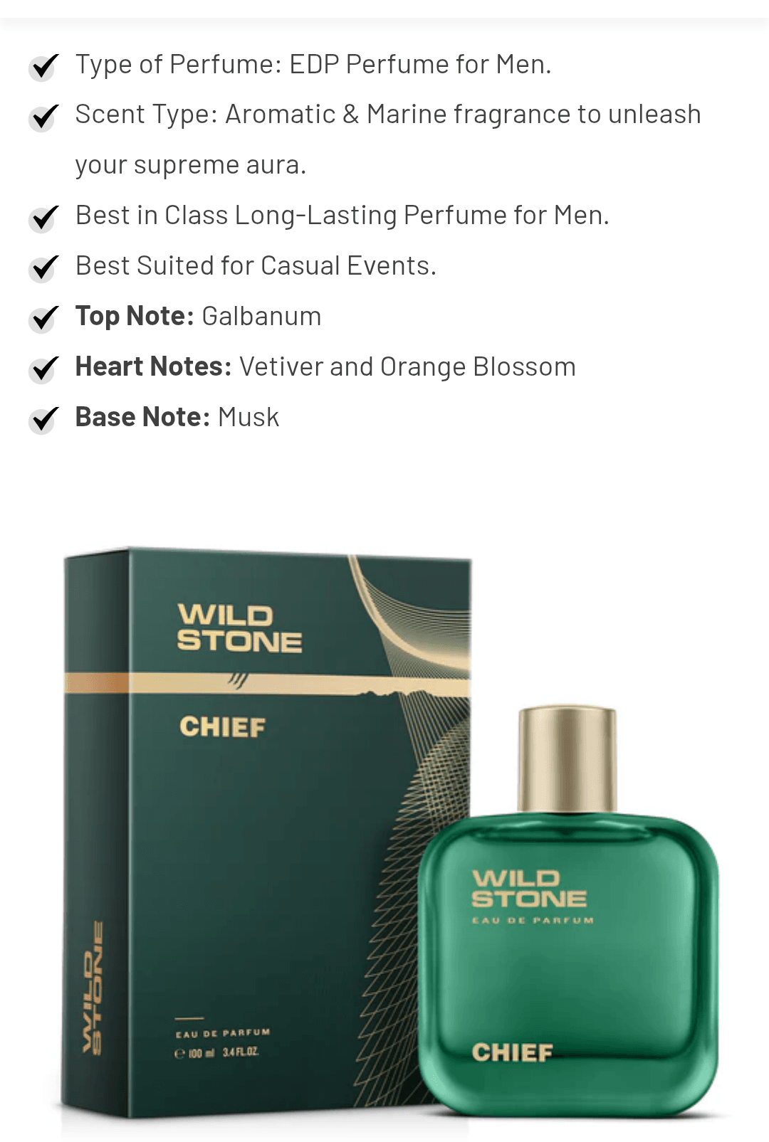 Wild Stone Chief Perfume for Men  Eau De Parfum 100ml Luxury Long-Lasting Fragrance Premium Perfume Infused with Aquatic and Woody Notes