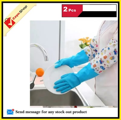 Silicone Dish Washing Kitchen Hand Gloves Double Layer High Quality (Multicolor) 1 pair_img_2