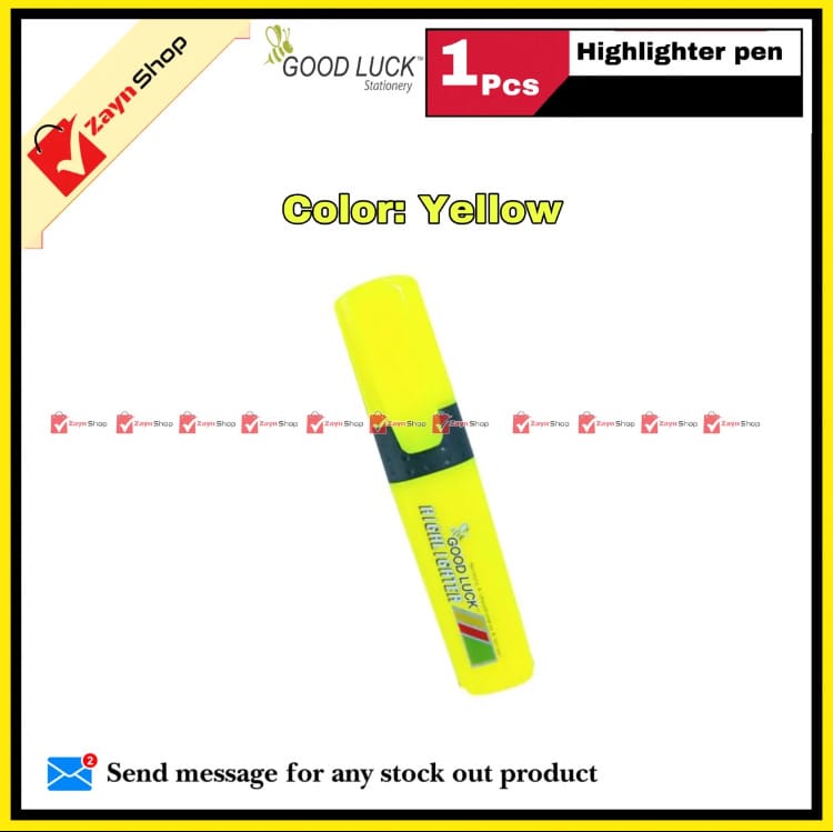 Good Luck Highlighter Pen Green Yellow Pink 1pcs