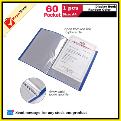 Display Book 60 Pocket Thin Plastic File Folder Display Presentation Book, A4 Size Random Color 1pcs - Innovative Design - Organize with Style_img_1