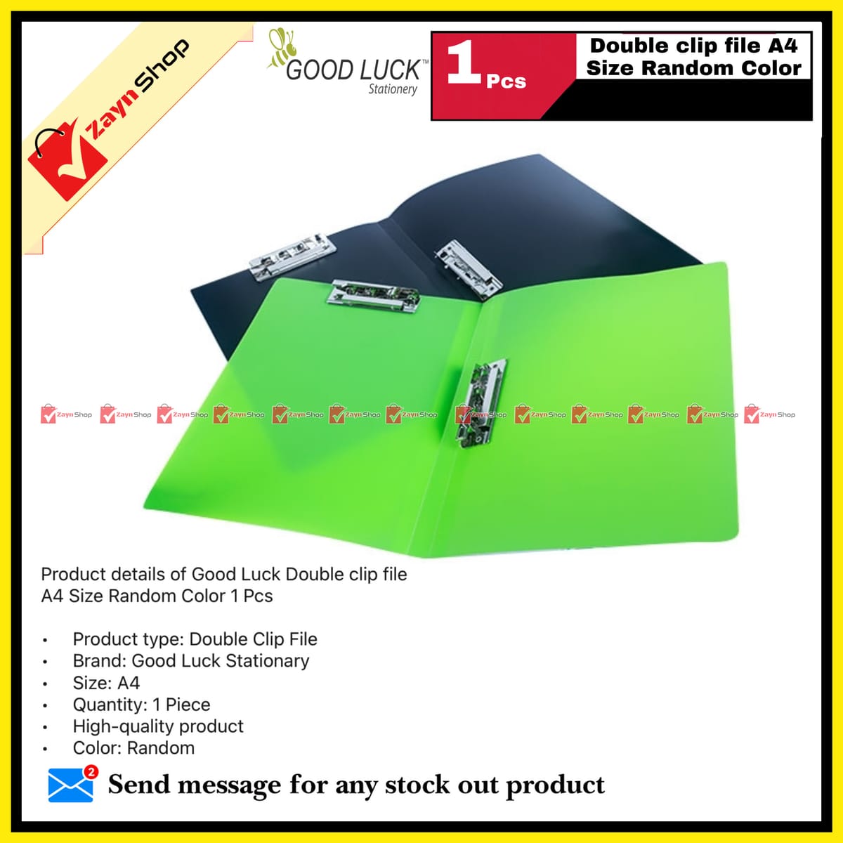Good Luck Double clip file A4 Size Random Color 1 Pcs