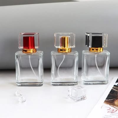 Empty Perfume Atomizer Refillable Glass Spray 30ml Bottle Frosted Square shape color cap 1 pcs_img_0