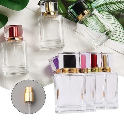 Empty Perfume Atomizer Refillable Glass Spray 30ml Bottle Frosted Square shape color cap 1 pcs_img_2