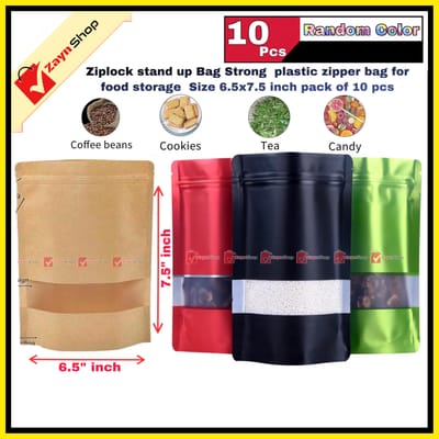 Ziplock stand up Bag Strong plastic zipper bag for food storage Size 6.5x7.5 inch pack of 10 pcs_img_0