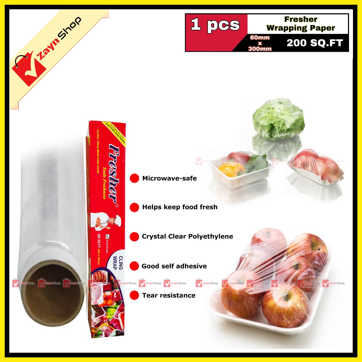 Fresher Plastic Stretch Wrapping ploy paper (200 SQ.FT) for keeping Food fresh Food grade-1 Roll