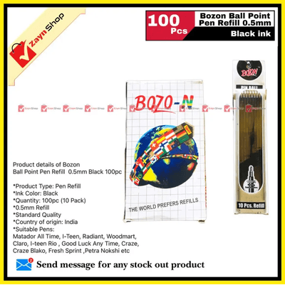 Bozon Ball Point Pen Refill 0.5Mm Black 100Pc - Fountain Pen_img_0