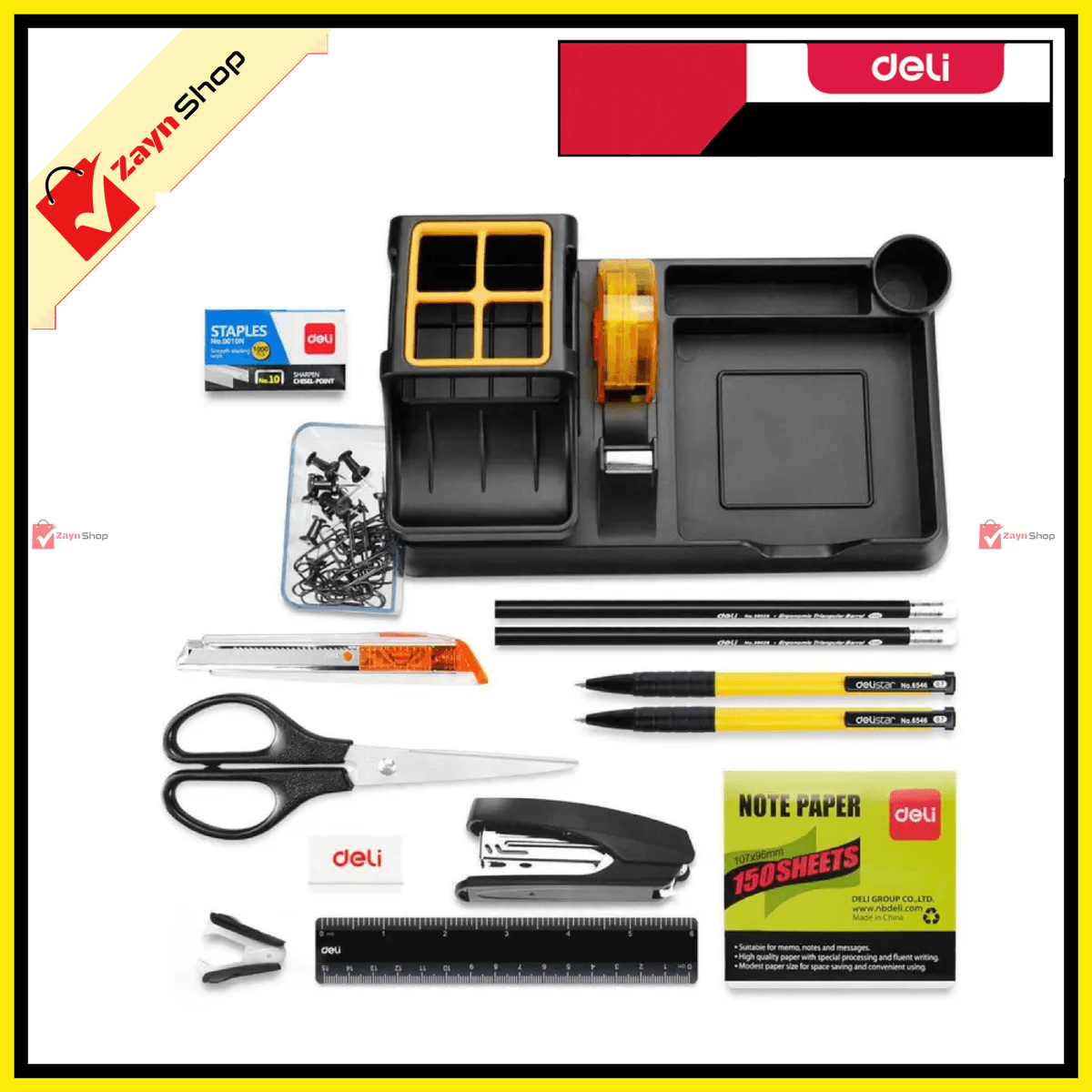 Deli 38252A Desk Organizer (Includes 17 pieces of stationery items) Black