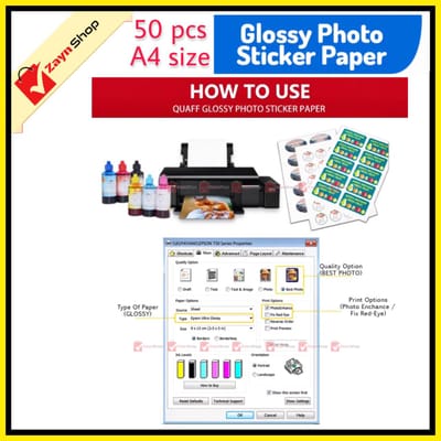 Sticker Photo Paper Glossy Self Adhesive A4 size 135gsm Pack of 50 Pcs for Inkjet printer_img_3
