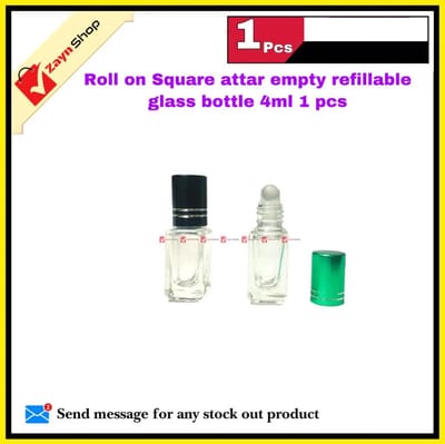 Roll on Squire Shape attar Empty refillable Glass premium Bottle 4ml Random color cap 1 pcs_img_0