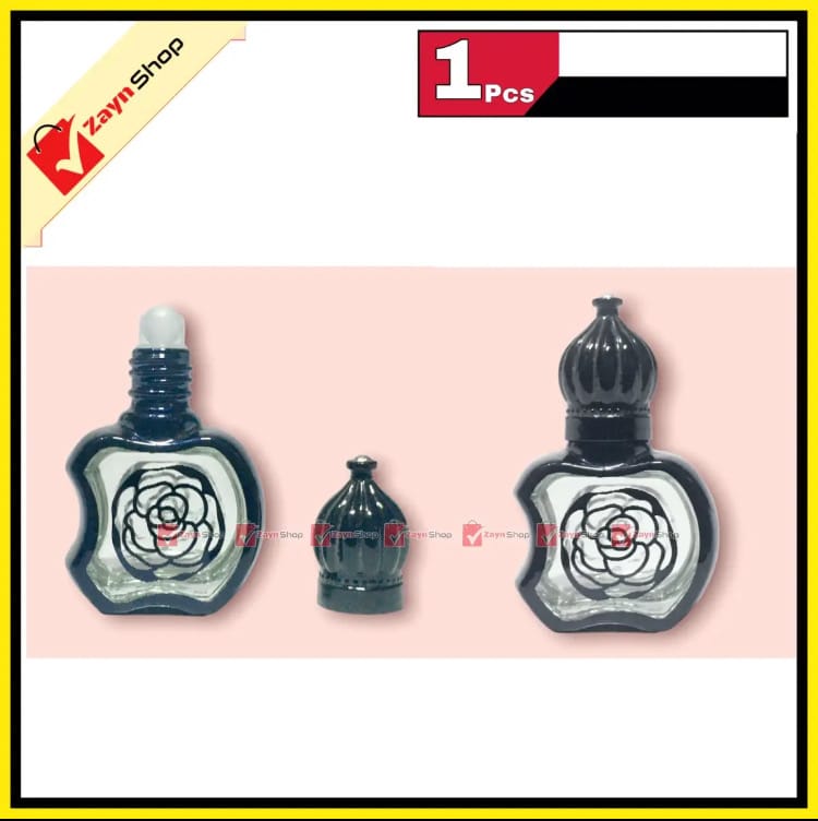 Empty Roll on attar Bottle Glass apple shape 10ml Refillable Black Color 1pcs