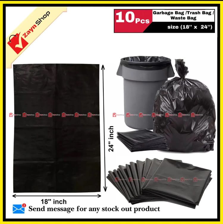 Garbage Bag Black poly Trash Bag Waste Bag size (18'' x 24'') 10pcs