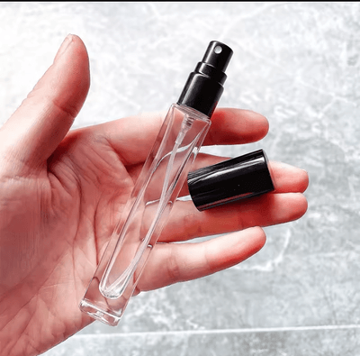 Empty 10ml Perfume Atomizer Refillable Spray Glass Bottle Slim long Square shape Transparent Random color cap 1 pcs_img_1
