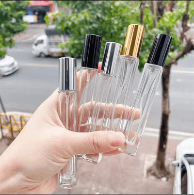 Empty 10ml Perfume Atomizer Refillable Spray Glass Bottle Slim long Square shape Transparent Random color cap 1 pcs_img_2