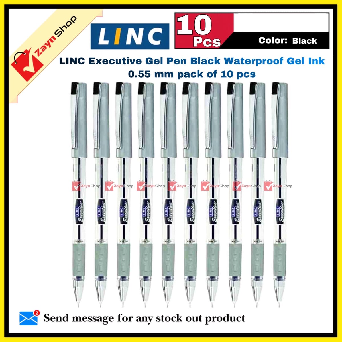 LINC Executive Gel Pen Black Waterproof Gel Ink 0.55 mm Pack of 10 pcs