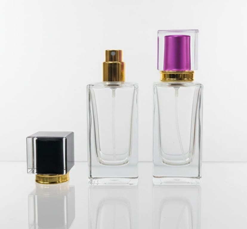 Empty 50ml Perfume Atomizer Refillable Spray Bottle Square Shape Transparent Glass 1 pcs Random color