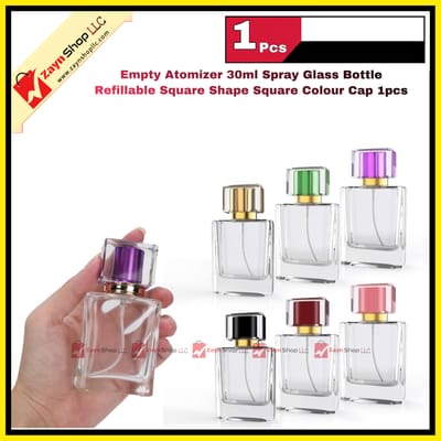 Empty 30ml Perfume Atomizer Spray Glass Bottle Refillable Square Shape Square Colour Cap 1pcs_img_2