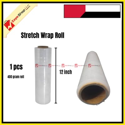 Stretch Plastic Wrap 400gram 1 Roll 12 inch , LLDPE Wrapping Stretch Film Roll, Perfect For Luggage, Box and other Goods Wrapping._img_1