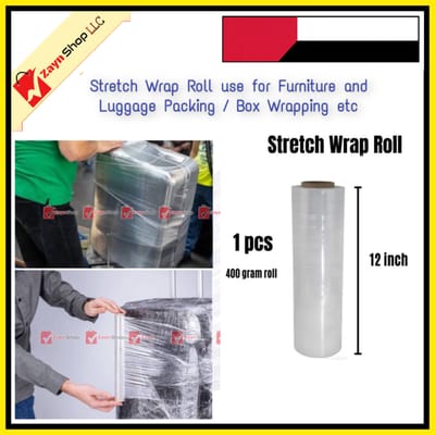 Stretch Plastic Wrap 400gram 1 Roll 12 inch , LLDPE Wrapping Stretch Film Roll, Perfect For Luggage, Box and other Goods Wrapping._img_0