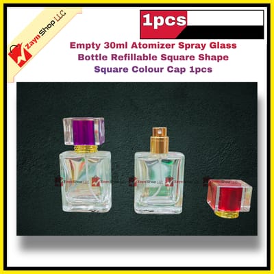 Empty 30ml Perfume Atomizer Spray Glass Bottle Refillable Square Shape Square Colour Cap 1pcs_img_1