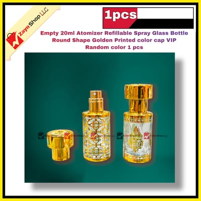 Empty 20ml Perfume Atomizer Refillable Spray Glass Bottle Round Shape Golden Printed color cap VIP 1 pcs Random color_img_0
