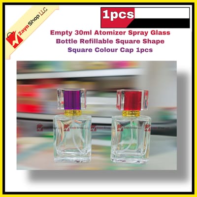 Empty 30ml Perfume Atomizer Spray Glass Bottle Refillable Square Shape Square Colour Cap 1pcs_img_3