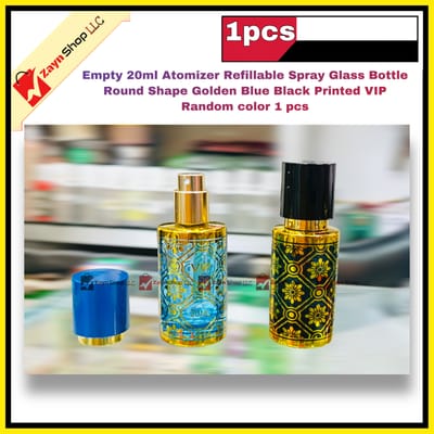 Empty 20ml Perfume Atomizer Refillable Spray Glass Bottle Round Shape Golden Blue Black Printed VIP Random color 1 pcs_img_0
