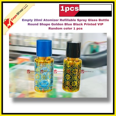 Empty 20ml Perfume Atomizer Refillable Spray Glass Bottle Round Shape Golden Blue Black Printed VIP Random color 1 pcs_img_1