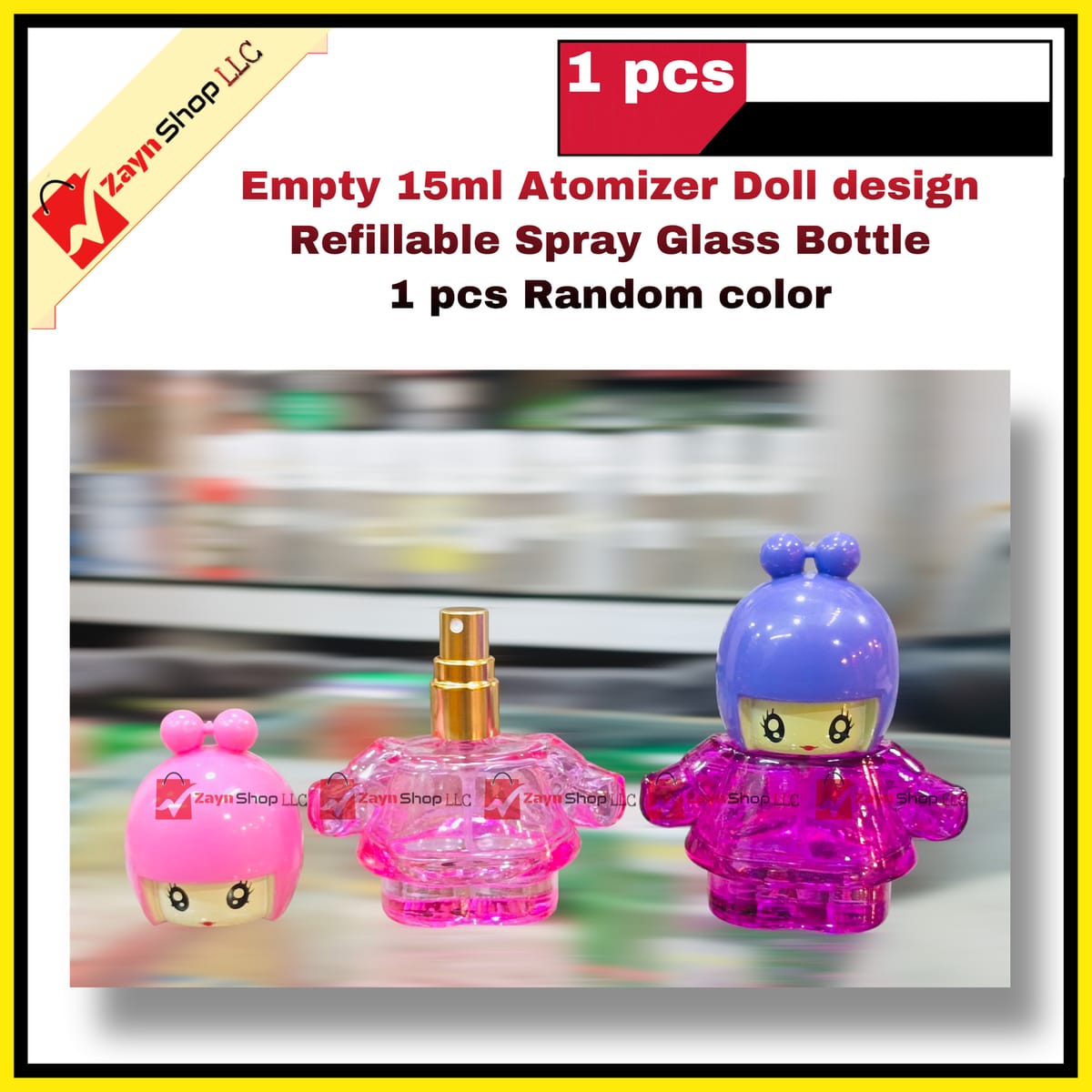 Empty 15ml Atomizer Doll design Refillable Spray Glass Bottle 1 pcs Random color